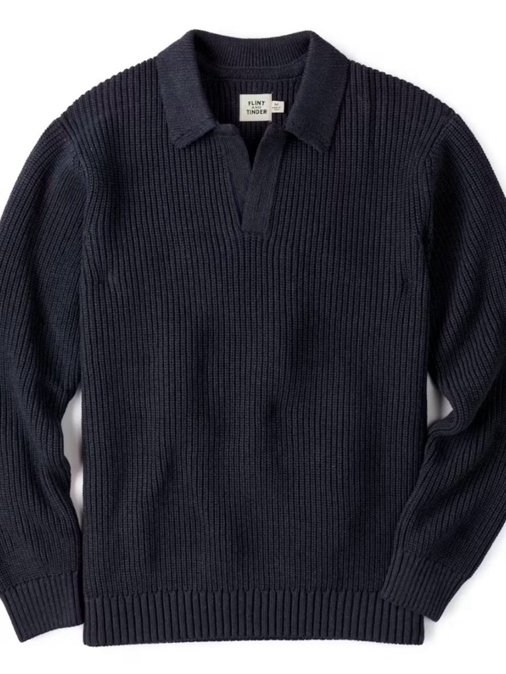 Flint and Tinder Men’s Bolinas Cotton Johnny Collar Sweater Polo (M) - Navy